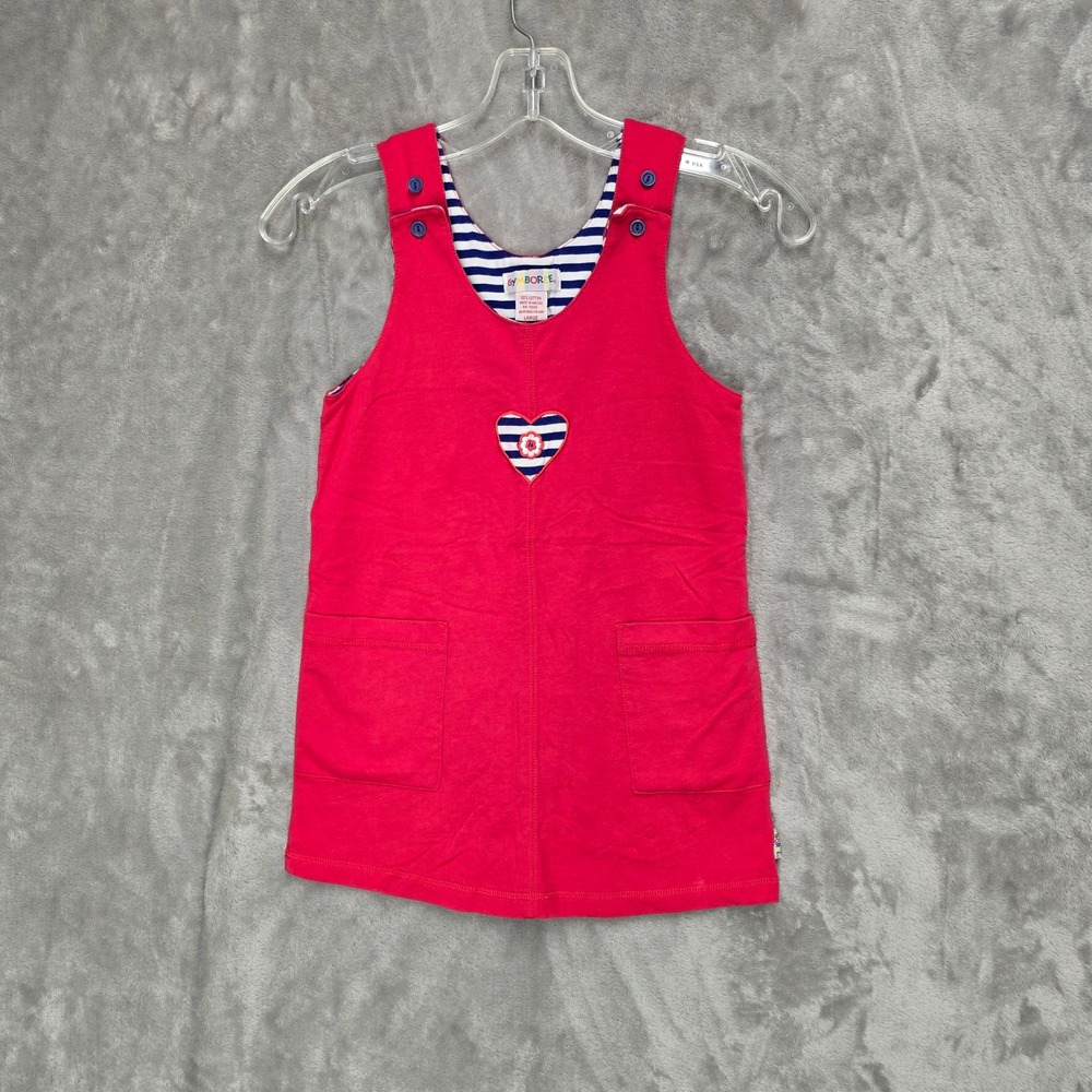 Gymboree Jumper Dress Girls Large Red Heart Nautical Striped Pockets Cotton